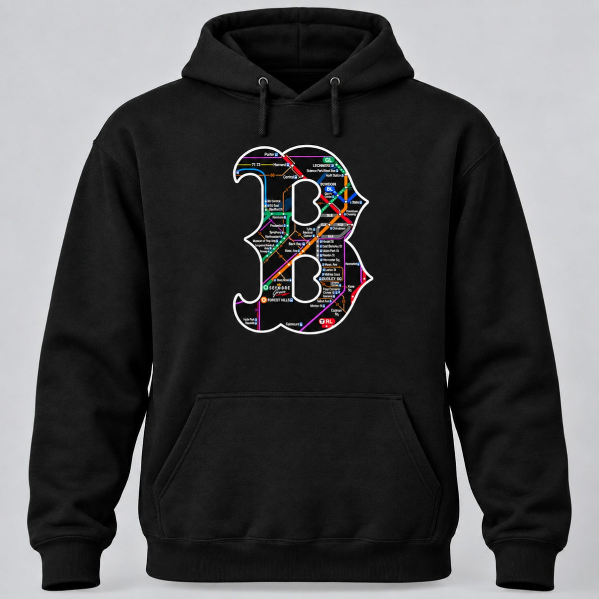 Boston B Transit Map black hoodie