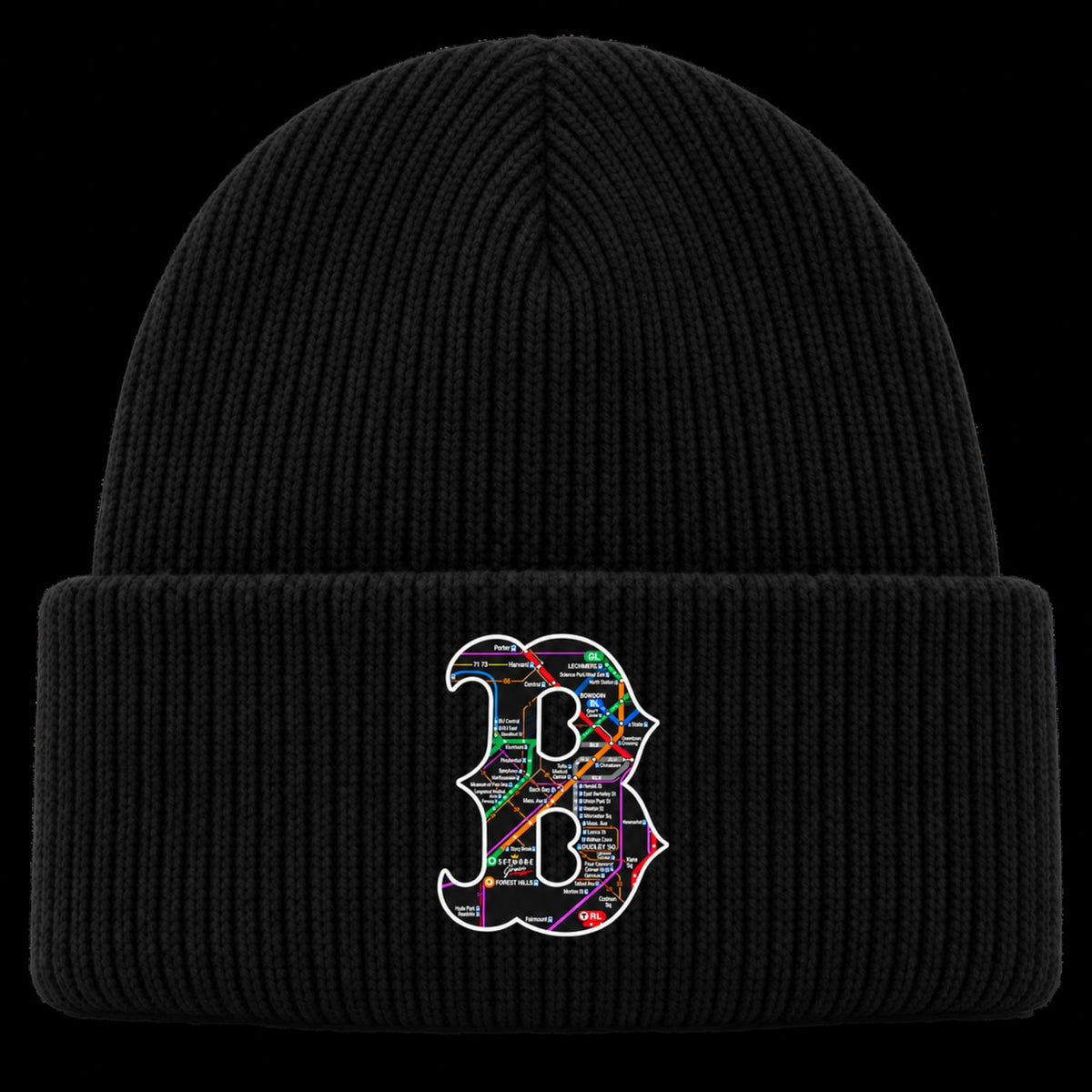 Boston B Transit Map black beanie