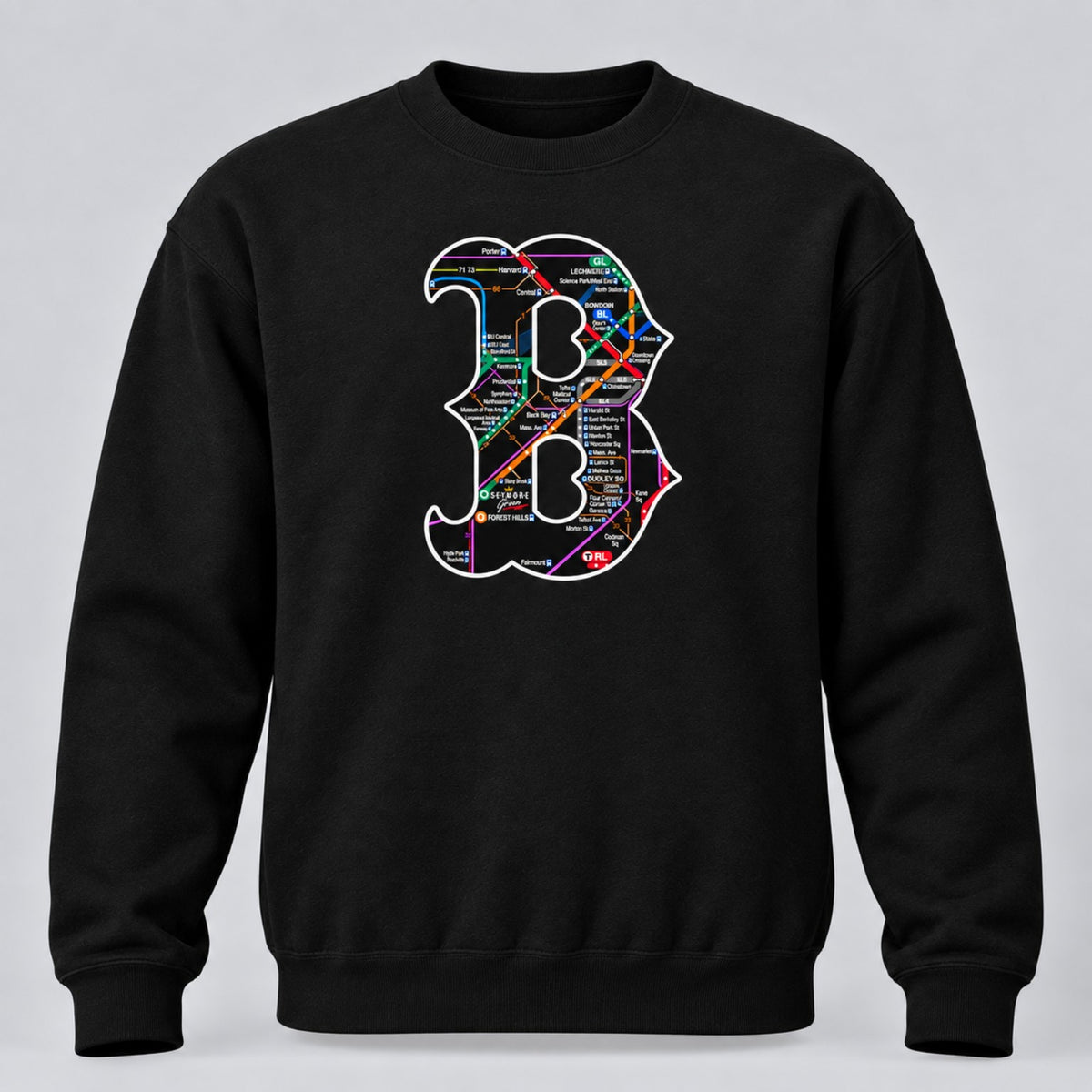 Boston B Transit Map black crewneck