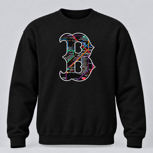 Boston B Transit Map black crewneck
