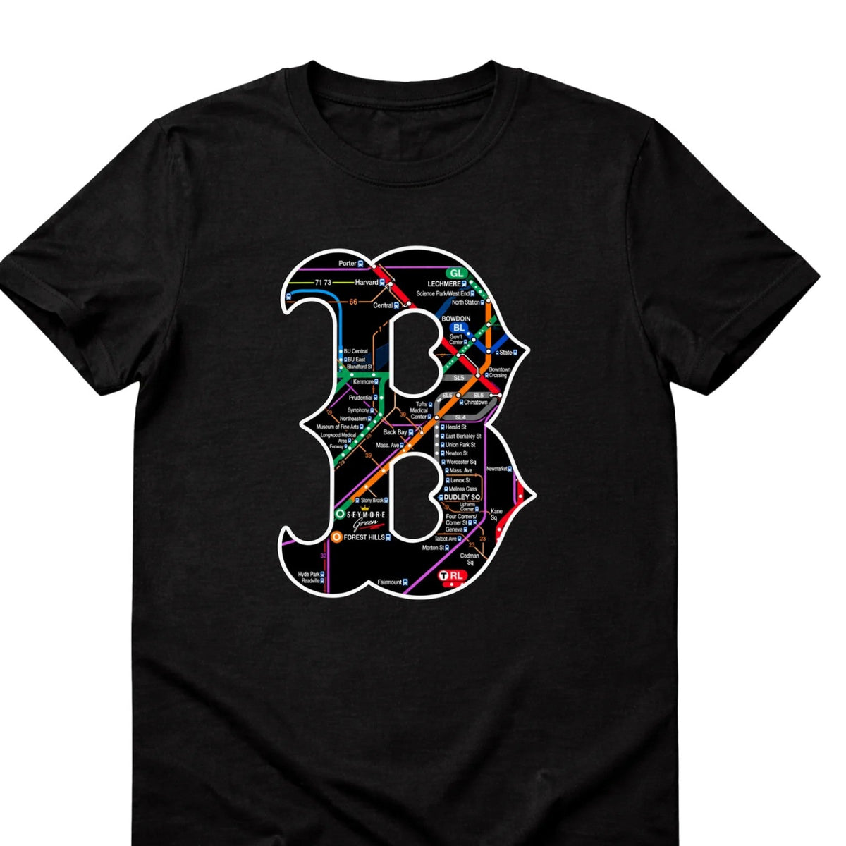 Boston B Transit Map black T-shirt hero view