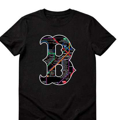 Boston B Transit Map black T-shirt hero view