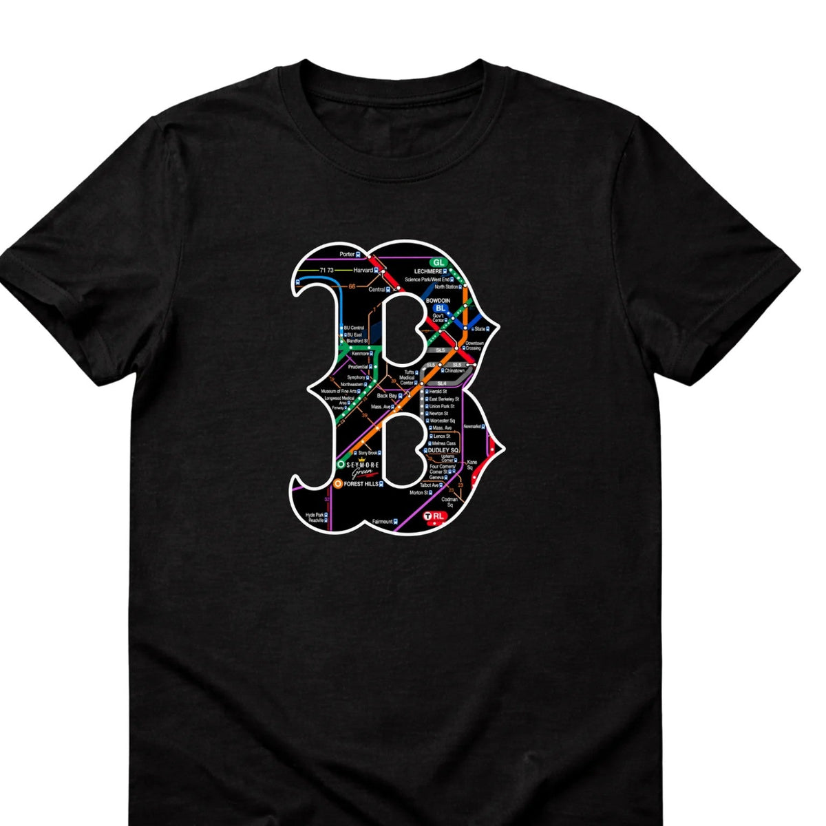 Boston B Transit Map black T-shirt alternate view