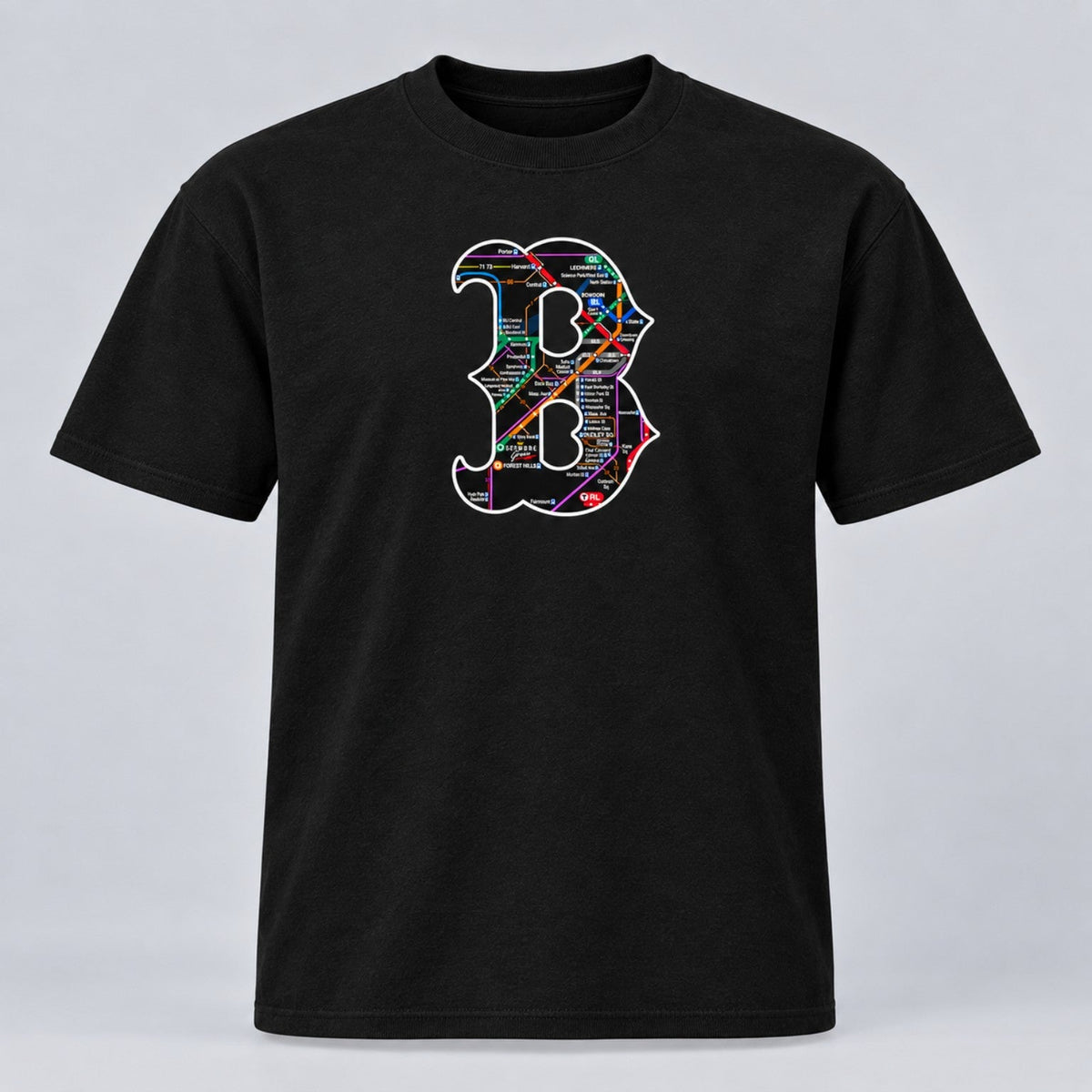 Boston B Transit Map black T-shirt small print view